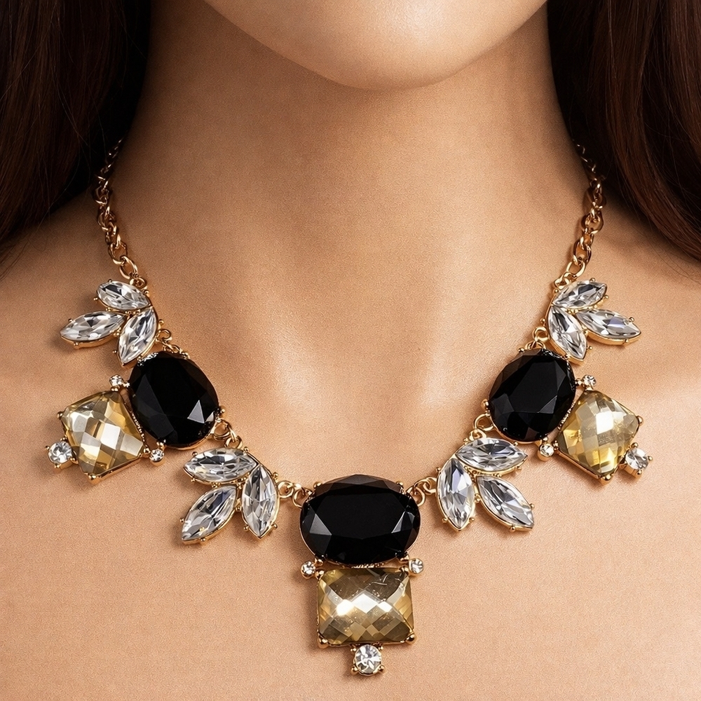 INC International Concept Gold-Tone Colorful Stones Crystal Statement Necklace